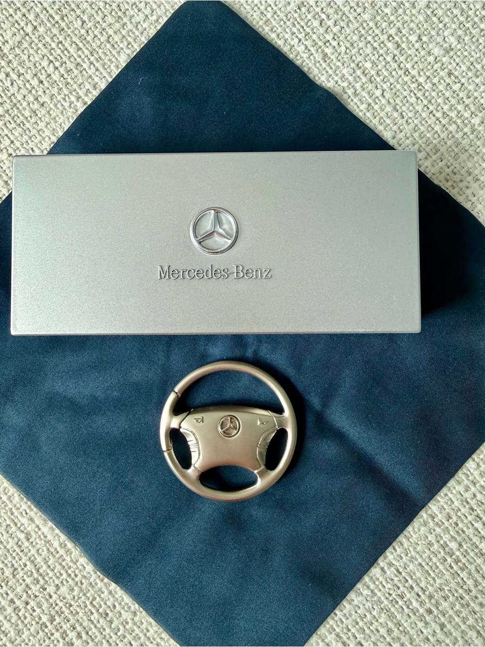 Mercedes-Benz Silver Key Fob with Steering Wheel Keychain